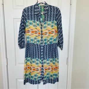 Johnny Was 3J Workshop Silk Blend Button Up Shirt Dress